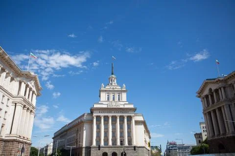 SOFIA BULGARIA August 12: View of the old bulgarian parliament from serdika Stock Photos