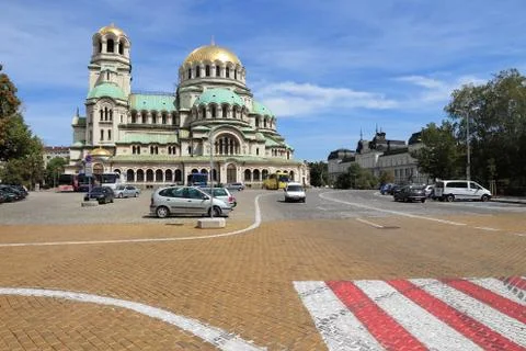 SOFIA, BULGARIA - AUGUST 17, 2012: People visit the cathedral in Sofia, Bulga Stock Photos