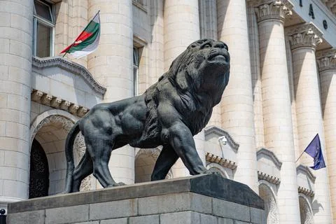 Sofia, Bulgaria, August 19, 2023: Statue Bronze Lion at Sofia City Court Stock Photos