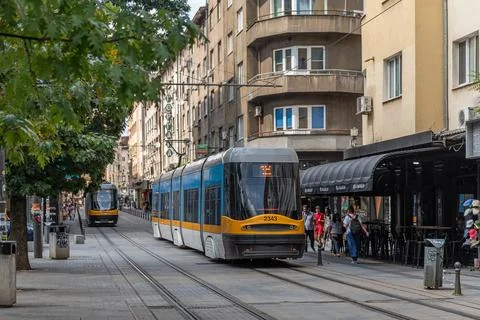 Sofia, Bulgaria, August 22, 2023: Modern Tramway Stock Photos
