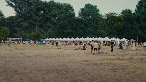 SOFIA, BULGARIA - AUGUST 29, 2026: Young people playing spikeball on grass 動画素材 345901398