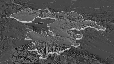 Sofia, Bulgaria. Bilevel elevation map with surface waters Illustrazione stock
