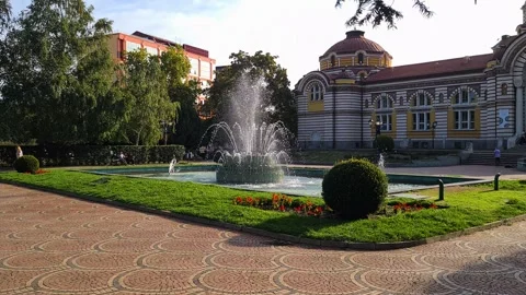 Sofia, Bulgaria. Central Baths Fountain and Regional History Museum Building on Stock-Footage 313066152