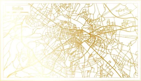 Sofia Bulgaria City Map in Retro Style in Golden Color. Outline Map. Illustrazione stock