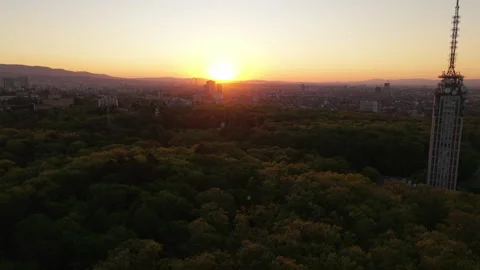 Sofia Bulgaria Cityscape at Sunset with Park and Buildings Stock Footage 310364629