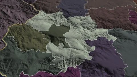 Sofia, Bulgaria. Colored and bumped map of the administrative division Illustrazione stock