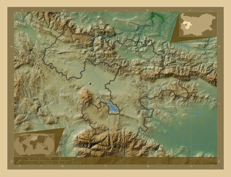 Sofia, Bulgaria. Colored elevation map with lakes and rivers Stockillustratie