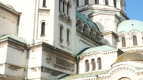Sofia, Bulgaria, details of the  Cathedral Saint Aleksandar Nevski facade Stock Footage 112353567
