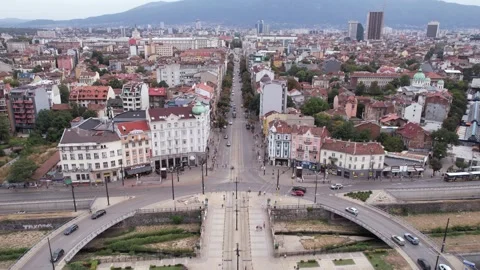 Sofia, Bulgaria. Drone Shot of Lions Bridge Roundabout Traffic With Stock Footage 286328140