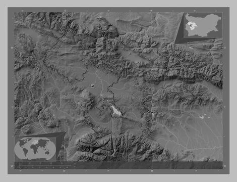 Sofia, Bulgaria. Grayscale elevation map with lakes and rivers Stockillustratie