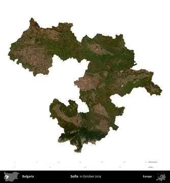 Sofia, Bulgaria, isolated on white. Sentinel-2 Mosaic. October 2019 Stock Illustration