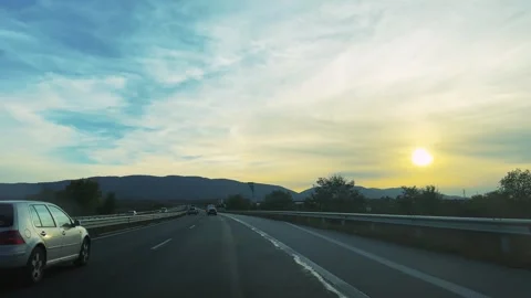 Sofia, Bulgaria - Jan 11, 2024: Highway pov Drive at Sunset with Scenic Mount 스톡 동영상 323393798