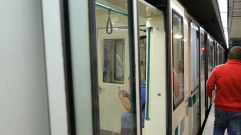 SOFIA, BULGARIA - JULY, 2018: Train departing at subway station Video stock 96092745