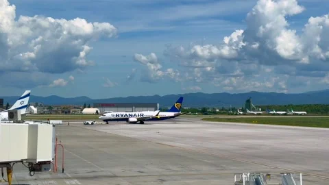 Sofia, Bulgaria - June 08, 2026: Ryanair airplane moves along the runway Stock Footage 341692180