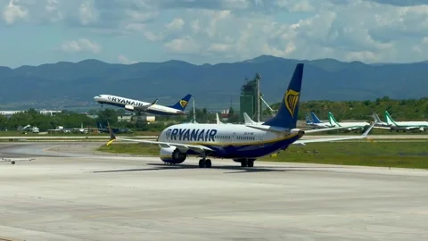 Sofia, Bulgaria - June 08, 2026: Ryanair aircraft moves along the runway Stock Footage 341692186