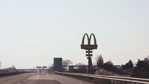 Sofia, Bulgaria - Mar 12, 2025: McDonalds restaurant post sign by a highway w Stock Footage 314655214