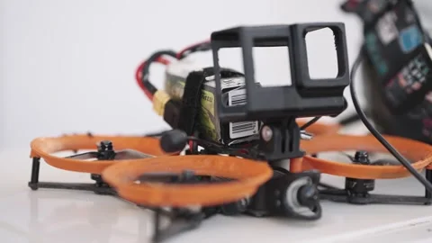 Sofia, Bulgaria - Mar 12, 2025: Custom-built FPV racing drone featuring a mou Stock Footage 317624715