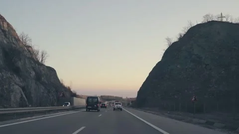 Sofia, Bulgaria - Mar 15, 2024: Traffic on Highway at Dawn. Cars and trucks d Stock Footage 296775589