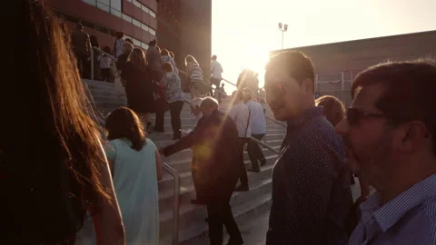 Sofia, Bulgaria - Oct 15, 2023: Customers walking the stairs in line at entrance Stock Footage 236765852