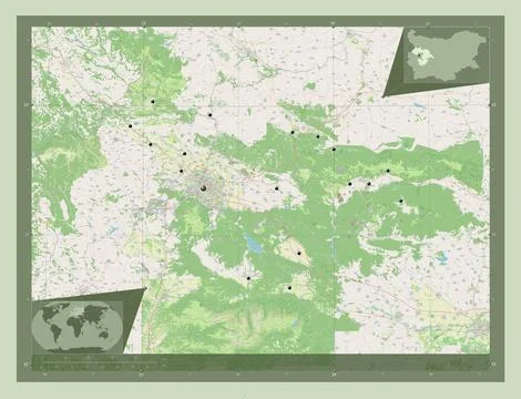 Sofia, Bulgaria. Open Street Map. Locations of major cities of the region Stockillustratie