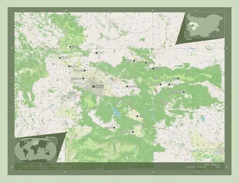 Sofia, Bulgaria. OSM. Labelled points of cities Stock Illustration