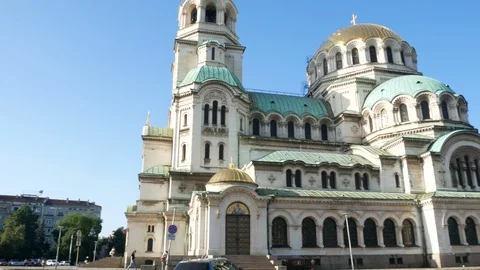 Sofia, Bulgaria, panoramic view of Cathedral Saint Aleksandar Nevski Stock Footage 112354107