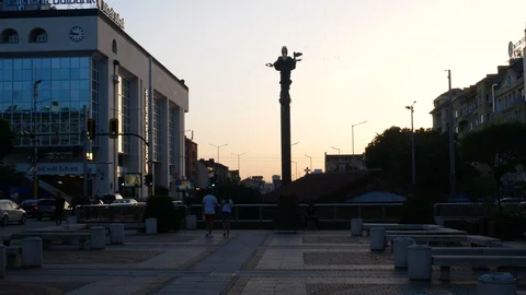 Sofia, Bulgaria, Saint Sofia monument  at sunset Stock Footage 112354833