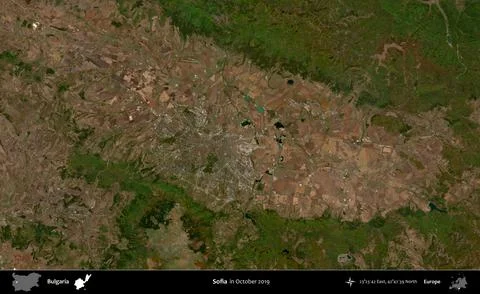 Sofia, Bulgaria. Sentinel-2 Mosaic. October 2019 Stock Illustration