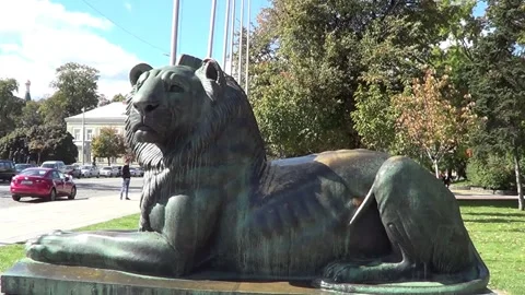 Sofia, Bulgaria, statue of lion Stock Footage 330071576