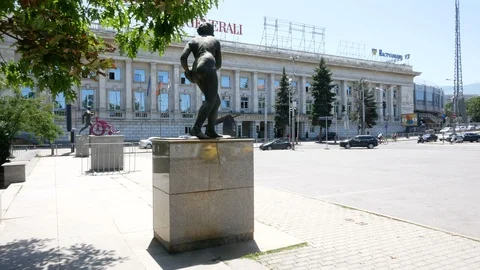 Sofia, Bulgaria, statues in front of the National stadium Stock Footage 112351009
