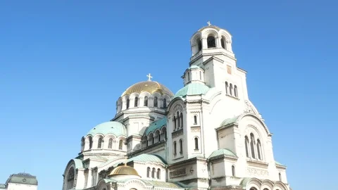 Sofia, Bulgaria, tilt up of   Cathedral Saint Aleksandar Nevski Stock Footage 112353339