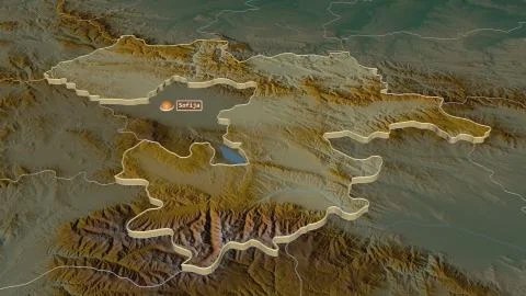 Sofia, Bulgaria. Topographic relief map with surface waters Illustrazione stock