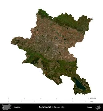 Sofia Capital, Bulgaria, isolated on white. Sentinel-2 Mosaic. October 2019 Ilustración de archivo