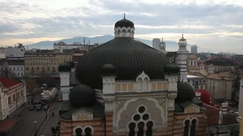 Sofia centre: Central Sofia Market Hall and the Synagogue Stock Footage 21992816