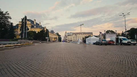 Sofia City Center Prince Alexander of Battenberg Square View with Former Royal Stock-Footage 343406773
