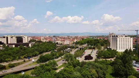 Sofia City Centre Aerial Slow Flight Greens Traffic Urban Sunny Day Stock Footage 289579271