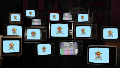 Sofia City Flag Displayed on Vintage Televisions - 4K Stock Footage 296005006