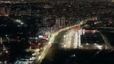 Sofia City Night: Aerial View of Traffic and Paradise Center Mall Vidéo 336975032