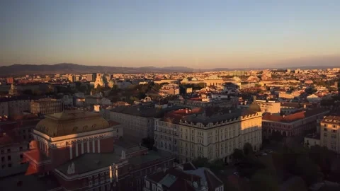 Sofia City Panorama with Ivan Vazov National Theatre at Sunset Stock-Footage 348719191