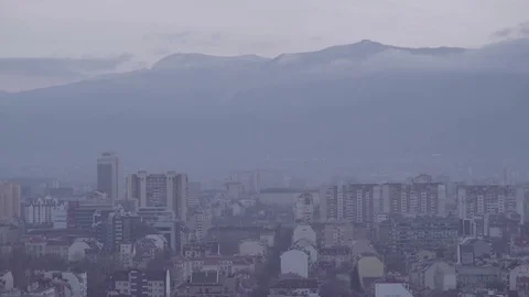 Sofia Cityscape Chimney Smoke Pan 4K Stock Footage 71770743