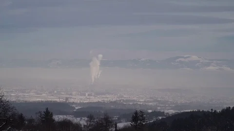 Sofia Cityscape Chimney Smoke in Winter 4K Stock Footage 71771256