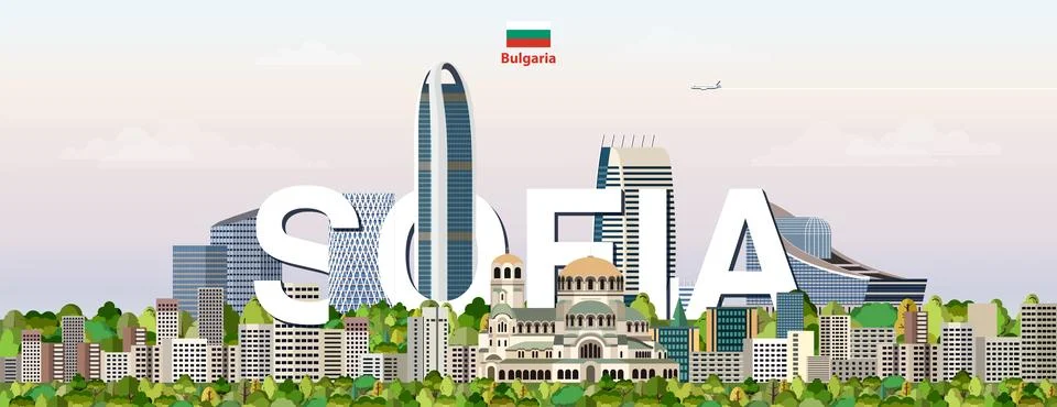 Sofia cityscape colorful vector illustration with big city name Illustrazione stock