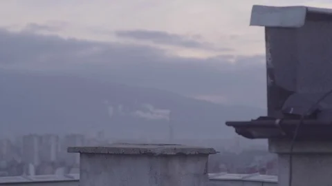 Sofia Cityscape Focus on Chimney Smoke 4K Stock Footage 71776461