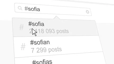 Sofia hashtag search through social media posts. 3D rendering Stock Illustration