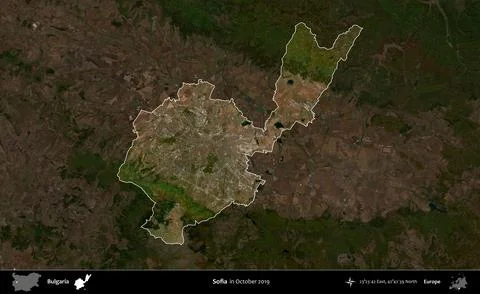 Sofia highlighted, Bulgaria. Sentinel-2 Mosaic. October 2019 Stock Illustration