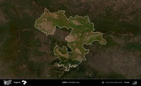 Sofia highlighted, Bulgaria. Sentinel-2 Mosaic. October 2019 Stock Illustration