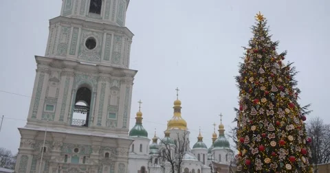 Sofia The Kievan Cathedral With Green Roofs Bell Tower of a Cathedral Main New Video stock 58734394