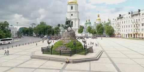 Sofia Kyivska square with stone monument Kyiv Ukraine 18 may 2018 Stock Footage 273614573
