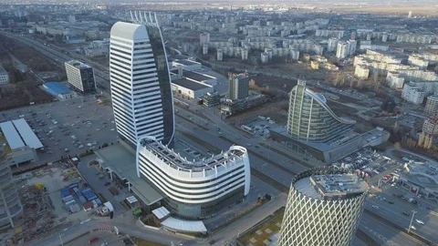 Sofia modern architecture and residental arena, aerial view, Bulgaria Stock-Footage 124130821