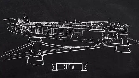 Sofia Skyline self drawing lines Stock Footage 75780781